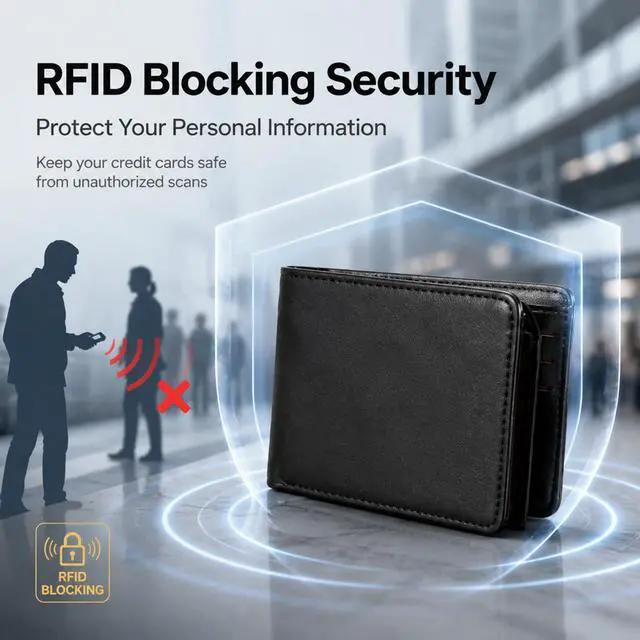 Alt view image 6 of 7 - Wallet For Men Bifold Black RFID Blocking Slim Faux Leather Wallets Card Holder Front Pocket Minimalist Men Accessories With Gift Box