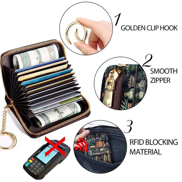 Alt view image 5 of 7 - Goth Book Credit Card Holder RFID Small Wallet Women Keychain