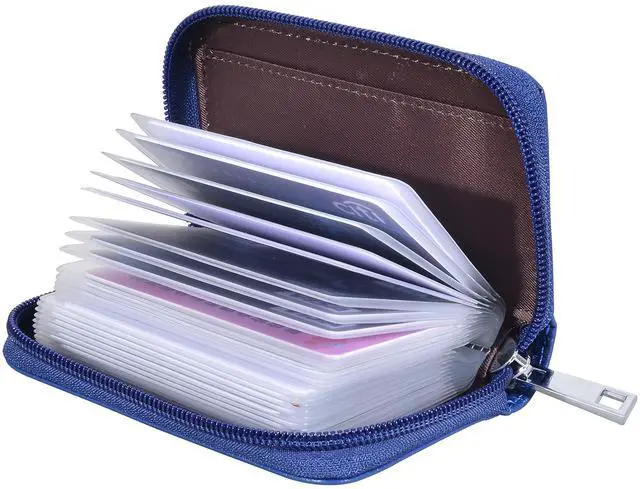 Main image of Genuine Leather Credit Card Holder Zipper Wallet With 26 Card Slots (Blue)
