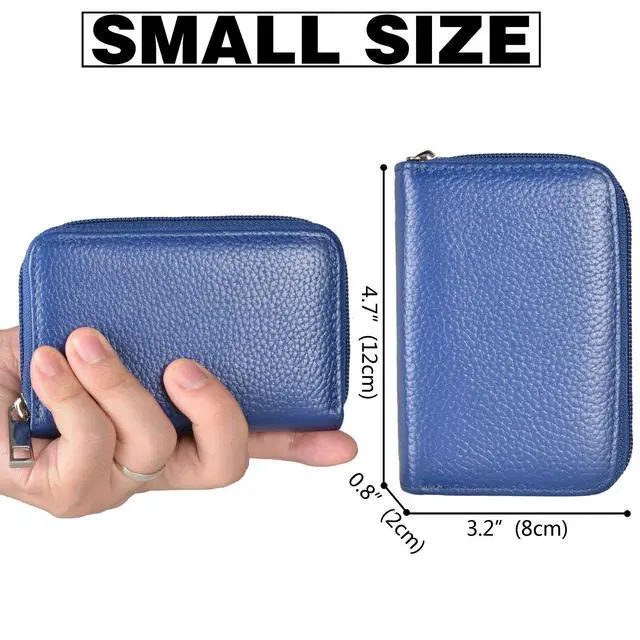 Alt view image 4 of 7 - Genuine Leather Credit Card Holder Zipper Wallet With 26 Card Slots (Blue)