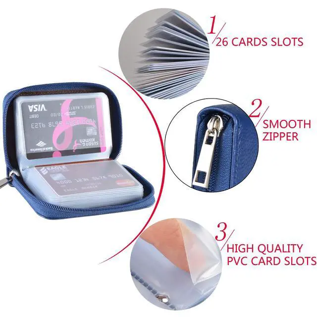 Alt view image 7 of 7 - Genuine Leather Credit Card Holder Zipper Wallet With 26 Card Slots (Blue)