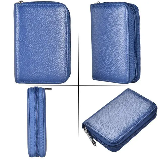 Alt view image 6 of 7 - Genuine Leather Credit Card Holder Zipper Wallet With 26 Card Slots (Blue)