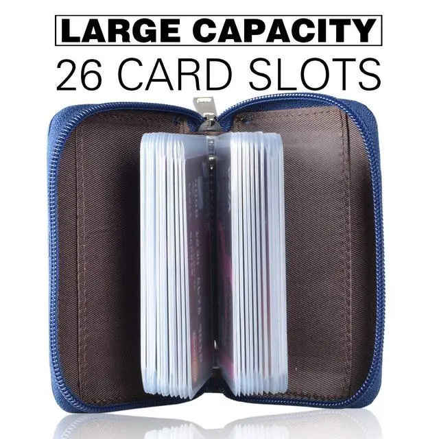 Alt view image 3 of 7 - Genuine Leather Credit Card Holder Zipper Wallet With 26 Card Slots (Blue)