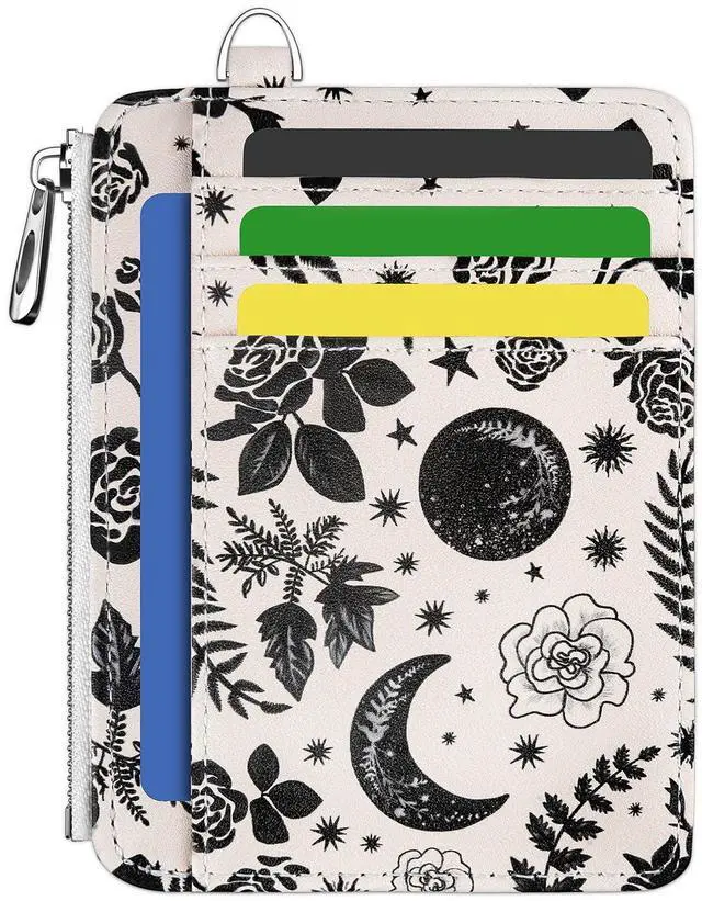 Main image of Goth Moon Floral Slim Wallet Women Credit Card Holder RFID Small