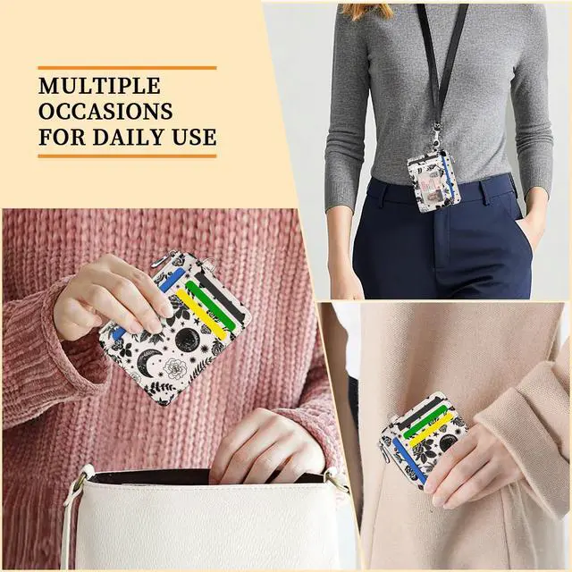 Alt view image 2 of 7 - Goth Moon Floral Slim Wallet Women Credit Card Holder RFID Small