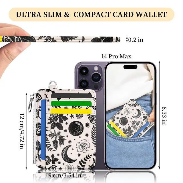 Alt view image 7 of 7 - Goth Moon Floral Slim Wallet Women Credit Card Holder RFID Small