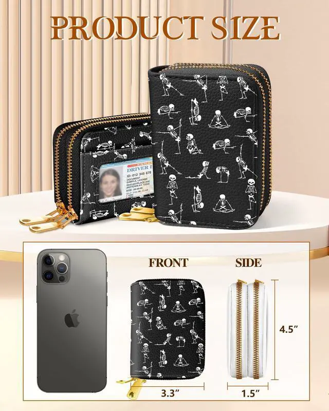 Alt view image 2 of 6 - Credit Card Holder for Women - RFID Women Wallet Leather Card Wallet for Ladies Girls Female Aesthetic Cute Wallet with Card Slots Coin Cash Zipper Purse & ID Window, Yoga Skull