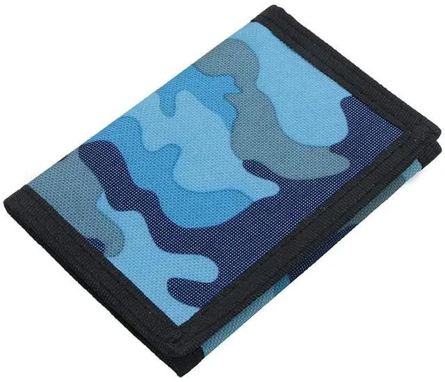 Main image of RFID Blocking Canvas Wallet for Men and Women - Camo Trifold Outdoor Sports Wallets with Magic Sticker for Teen Kids (Camo Blue)