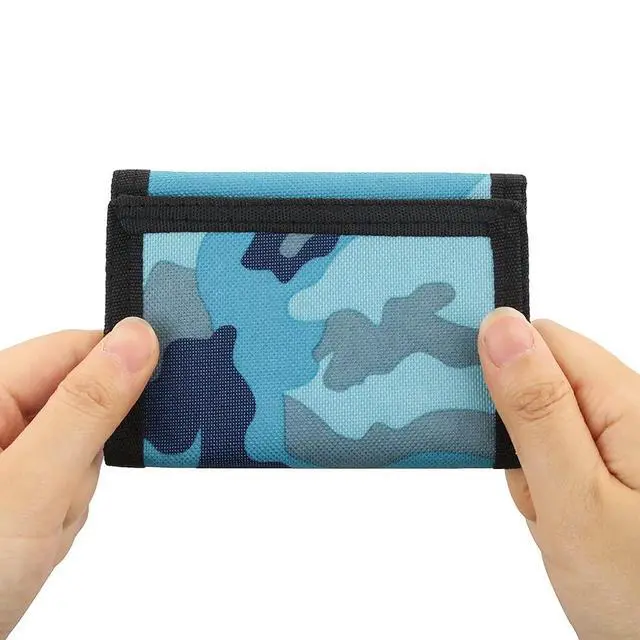 Alt view image 6 of 7 - RFID Blocking Canvas Wallet for Men and Women - Camo Trifold Outdoor Sports Wallets with Magic Sticker for Teen Kids (Camo Blue)