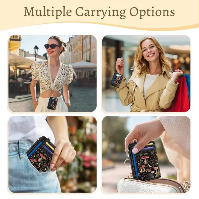 Alt view image 2 of 7 - Mushrooms Credit Card Holder Small Wallet Women, Moon Slim RFID