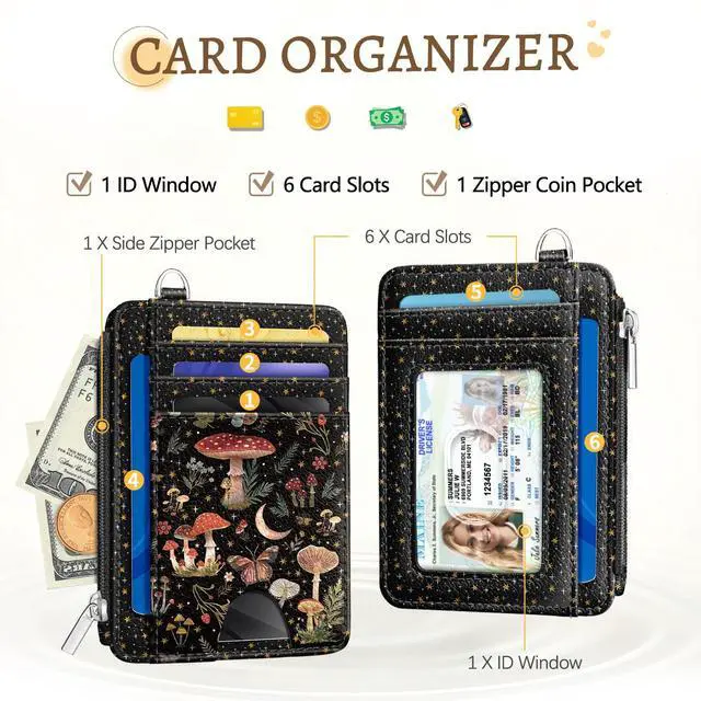 Alt view image 3 of 7 - Mushrooms Credit Card Holder Small Wallet Women, Moon Slim RFID