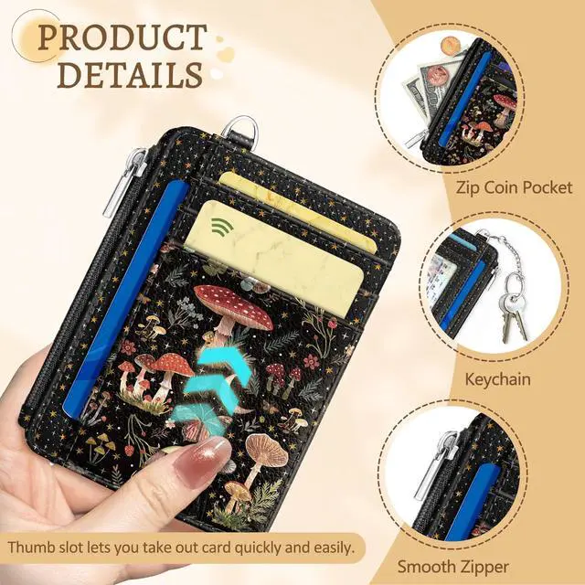 Alt view image 6 of 7 - Mushrooms Credit Card Holder Small Wallet Women, Moon Slim RFID