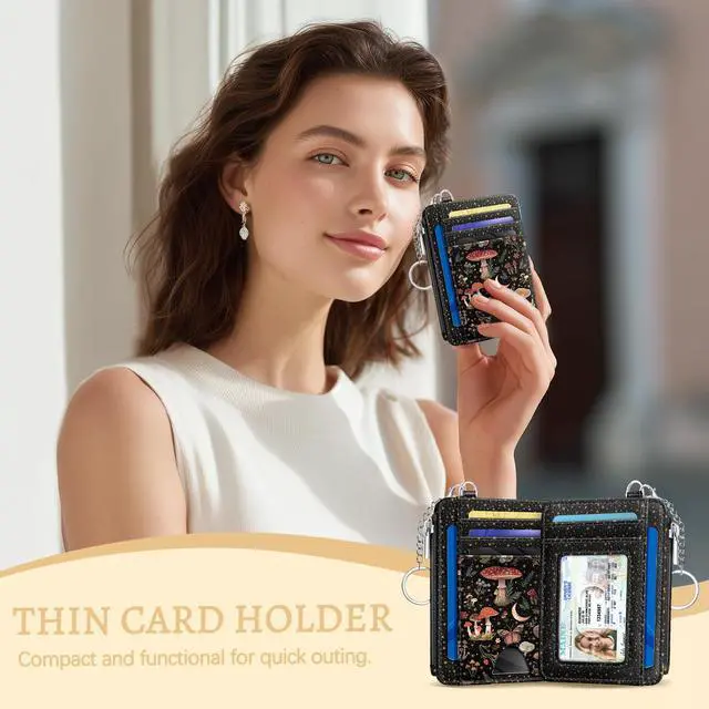 Alt view image 7 of 7 - Mushrooms Credit Card Holder Small Wallet Women, Moon Slim RFID