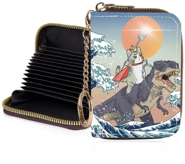 Main image of Credit Card Holder for Women,Small Rfid Wallet with Keychain Zipper,Cute PU Leather Card Case WalletAccordion Credit Card Wallets Gift,Cats and Dinosaurs