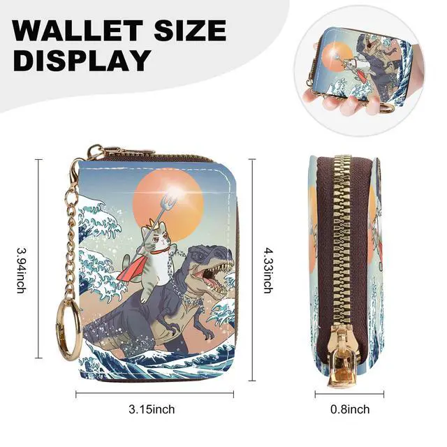 Alt view image 4 of 6 - Credit Card Holder for Women,Small Rfid Wallet with Keychain Zipper,Cute PU Leather Card Case WalletAccordion Credit Card Wallets Gift,Cats and Dinosaurs