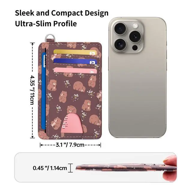 Alt view image 6 of 7 - Slim Wallet, Credit Card Holder for Women, Minimalist Front Pocket RFID Blocking Card Cases, Small Wallet Women Men(Cute Bear)
