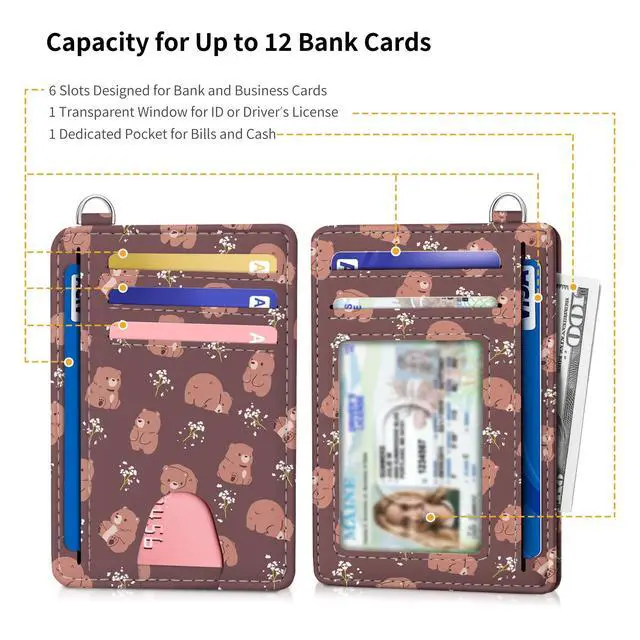Alt view image 5 of 7 - Slim Wallet, Credit Card Holder for Women, Minimalist Front Pocket RFID Blocking Card Cases, Small Wallet Women Men(Cute Bear)