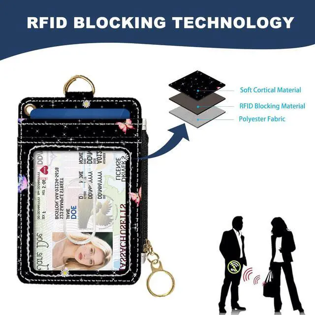 Alt view image 4 of 6 - Slim Wallet Credit Card Holder, Colored Mushroom, RFID Wallet Women Cute Small Front Pocket Wallet With Zipper, PU Leather Thin travel RFID Blocking Card Case ID Window,Ladies Gifts