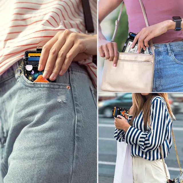 Alt view image 5 of 6 - Slim Wallet Credit Card Holder, Colored Mushroom, RFID Wallet Women Cute Small Front Pocket Wallet With Zipper, PU Leather Thin travel RFID Blocking Card Case ID Window,Ladies Gifts