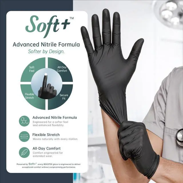 Alt view image 3 of 6 - Black Nitrile Exam Gloves, 4Mil Powder-Free Food Prep Disposable L