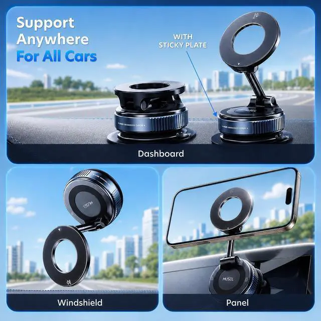 Alt view image 3 of 7 - Magnetic Car Phone Holder for MagSafe, Vacuum Mount for iPhone 17-12