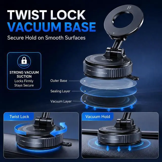 Alt view image 4 of 7 - Magnetic Car Phone Holder for MagSafe, Vacuum Mount for iPhone 17-12