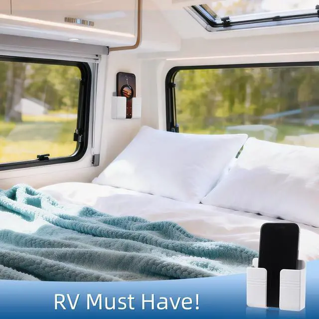 Alt view image 3 of 7 - RV Accessories: Boat Accessories & Camper Accessory - Wall Phone Holder for Dorm Room & Apartment Essentials - Travel Trailer & RV Essentials for Inside and Pontoon Boat Accessory(2Pcs-White)