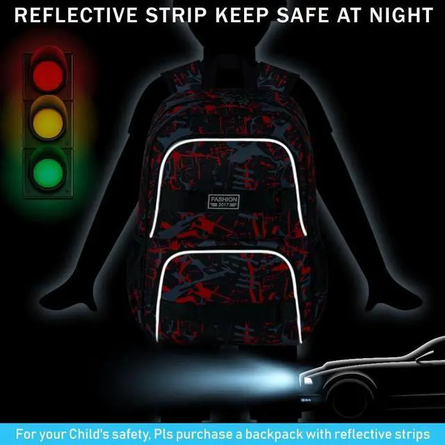 Alt view image 3 of 5 - FTJCF 3Pcs Backpack for Boys Men, 17 Inches College Laptop Backpacks with Lunch Bag, Water Resistant Graffiti School Bookbag Set for Teens Students(Red)
