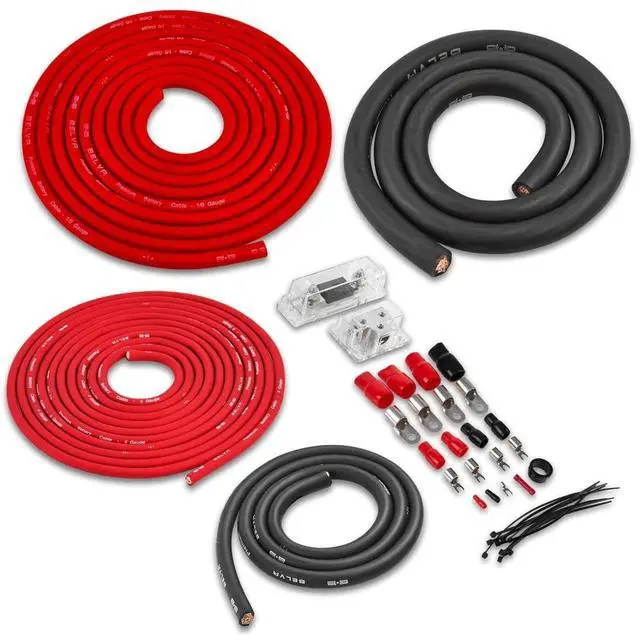 Main image of Belva True 1/0 Gauge AWG Premium CCA Dual Amplifier Wiring Kit Without RCA Cable - BPK0D RED