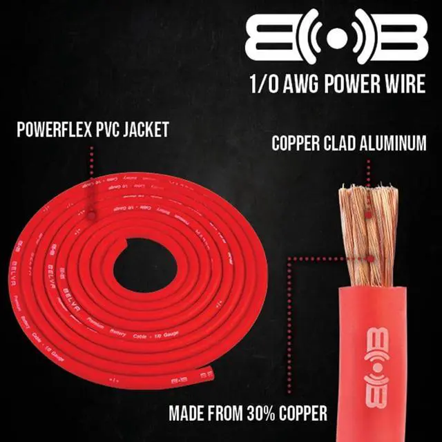 Alt view image 2 of 5 - Belva True 1/0 Gauge AWG Premium CCA Dual Amplifier Wiring Kit Without RCA Cable - BPK0D RED