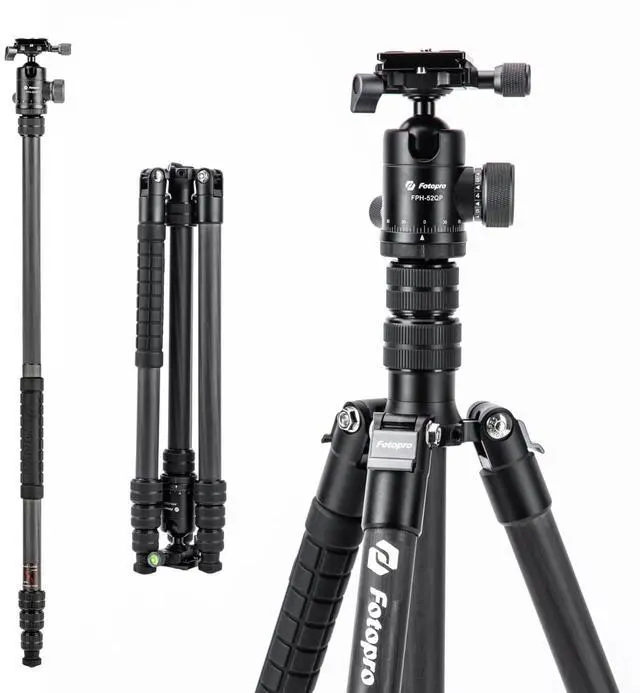Main image of Fotopro 73"/185cm Carbon Fiber Travel Tripod for Camera, 360 Panorama Ball Head, Arca Quick Release Plate, Portable Bag, Compact Travel Tripod Monopod for DSLR Camera Camcorder, Load up to 22lbs/10kg