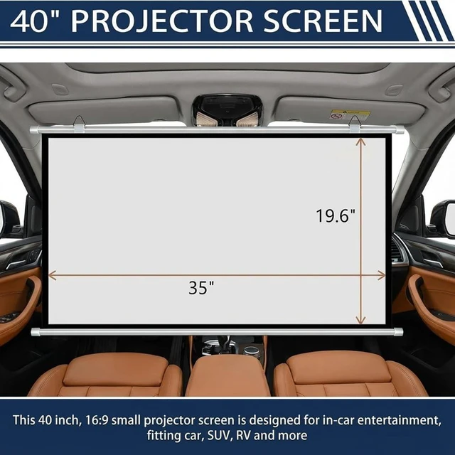 Alt view image 3 of 5 - Small Projector Screen for Car with Hooks 40 inch 16:9 Car Projector Screen