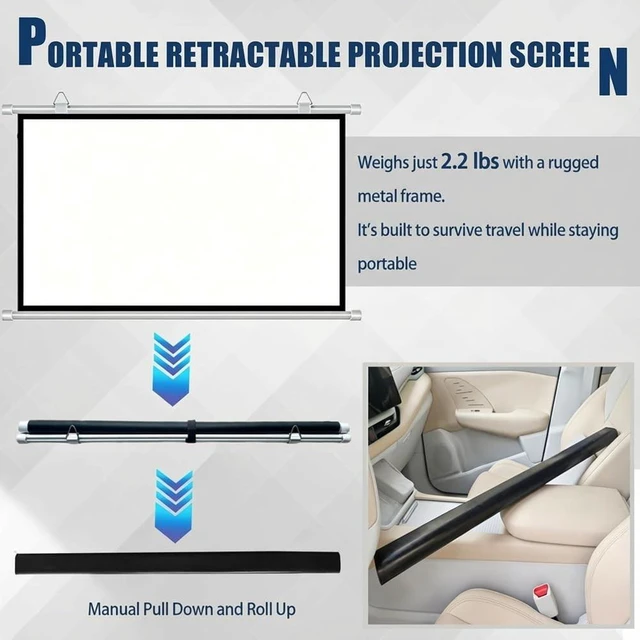 Alt view image 5 of 5 - Small Projector Screen for Car with Hooks 40 inch 16:9 Car Projector Screen