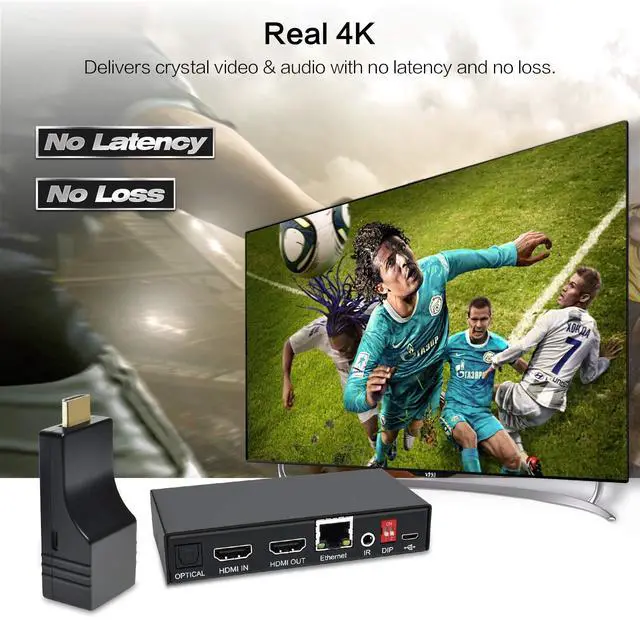 Alt view image 4 of 5 - DDMALL 4K HDMI Extender Over CAT5e/6/7 Cable with IR Remote, Up to 230ft/70m at 4K@60Hz, Supports Loop Out, HDR, HDCP 2.2/1.4, EDID, HDMI 2.0, SPDIF and Analog Audio, Transmitter and Receiver(HE-35IR)