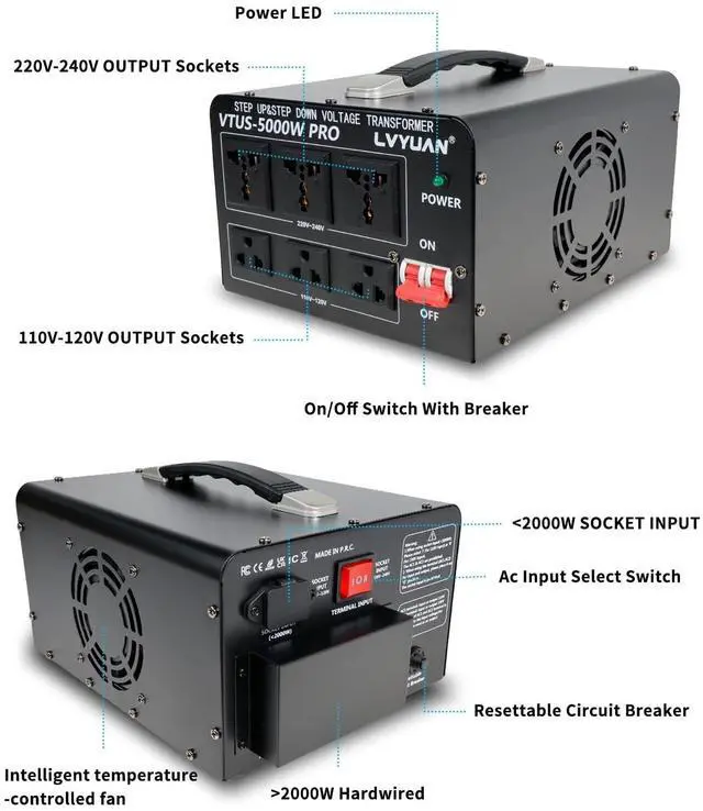 Alt view image 2 of 5 - LVYUAN 5000 Watt Voltage Converter Transformer Heavy Duty Step Up Step Down AC 110V/120V/220V/240V Converter with Hard-Wiring