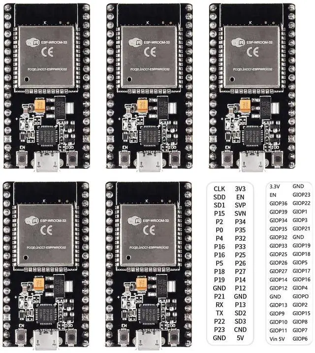 Main image of 5Pcs ESP32 Development Board CP2102 Chip 38Pin Narrow Version WiFi + Bluetooth Microcontroller Dual Cores ESP-32 ESP-32D Board ESP-WROOM-32 2 in 1 Dual Core Low Power Consumption ESP-32