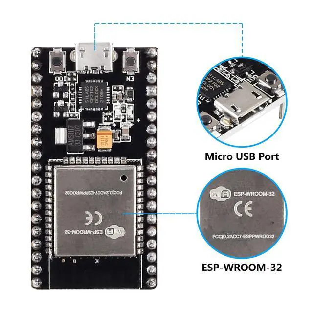 Alt view image 2 of 5 - 5Pcs ESP32 Development Board CP2102 Chip 38Pin Narrow Version WiFi + Bluetooth Microcontroller Dual Cores ESP-32 ESP-32D Board ESP-WROOM-32 2 in 1 Dual Core Low Power Consumption ESP-32