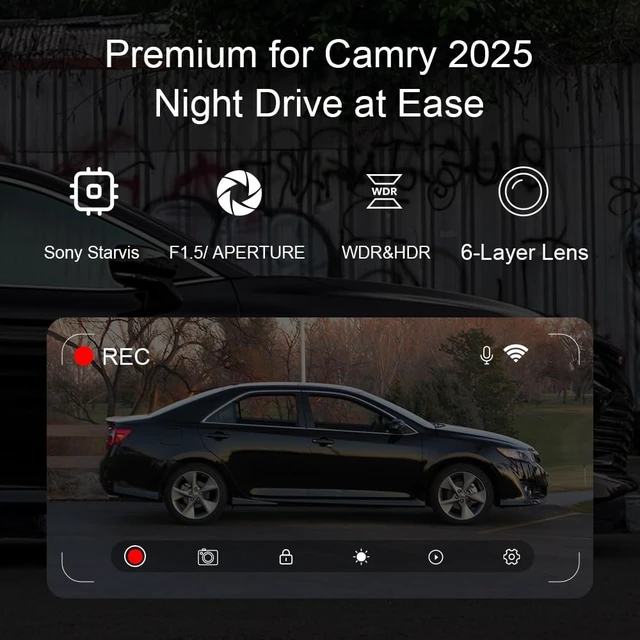 Alt view image 3 of 5 - WEFOKA 4K Dash Cam Suitable for Toyota Camry 2025-2026 LE SE XLE XSE Nightshade (HD2-06090), OEM Factory Look, UHD 2160P Video, Built-in WiFi & APP, Loop Recording, G-Sensor, Plug & Play, 128GB Card
