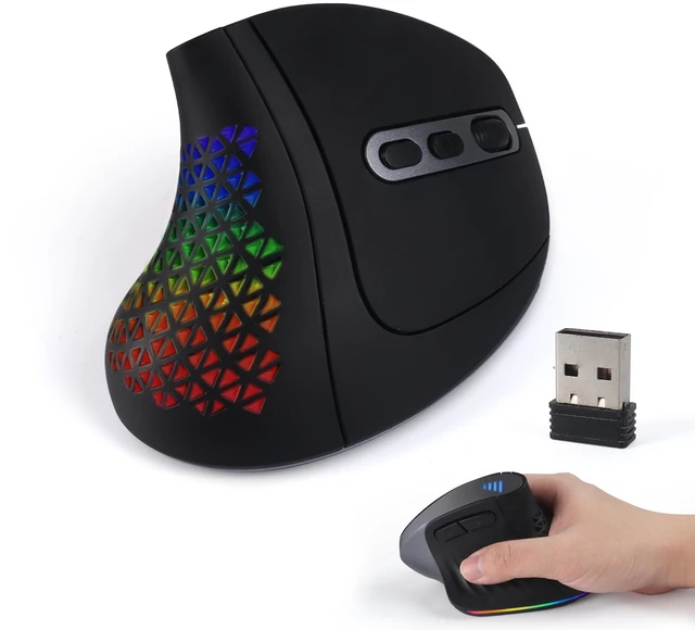 Main image of Wireless Mouse Ergonomic Right Handed Vertical Mouse with LED Light 7 Buttons 2.4GHz & Bluetooth Dual Mode Portable Rechargeable Silent Computer Mice for Laptop PC Desktop Macbook Adults Gifts(
