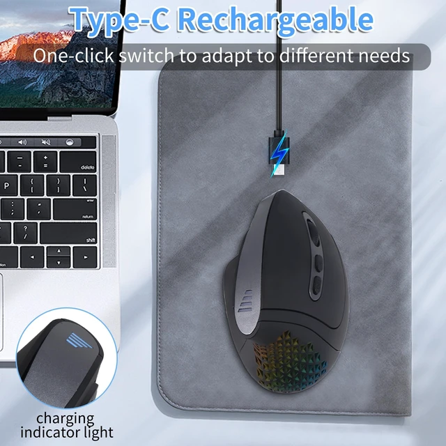 Alt view image 5 of 5 - Wireless Mouse Ergonomic Right Handed Vertical Mouse with LED Light 7 Buttons 2.4GHz & Bluetooth Dual Mode Portable Rechargeable Silent Computer Mice for Laptop PC Desktop Macbook Adults Gifts(