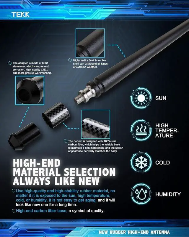 Alt view image 4 of 5 - TEKK Carbon Fiber Short Antenna Compatible with Ford F350(12-2026) / F150 Raptor(11-2026) / Mustang(95-2009) / 7.9 Inches Premium Flexible Rubber/Designed for Enhance FM/AM Radio Signal Reception