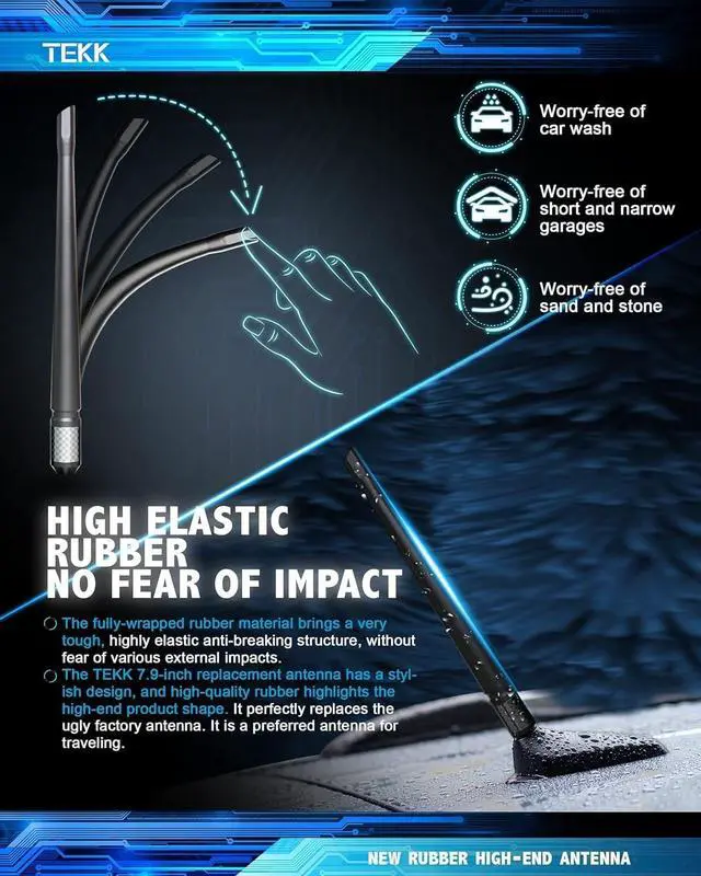 Alt view image 5 of 5 - TEKK Carbon Fiber Short Antenna Compatible with Ford F350(12-2026) / F150 Raptor(11-2026) / Mustang(95-2009) / 7.9 Inches Premium Flexible Rubber/Designed for Enhance FM/AM Radio Signal Reception