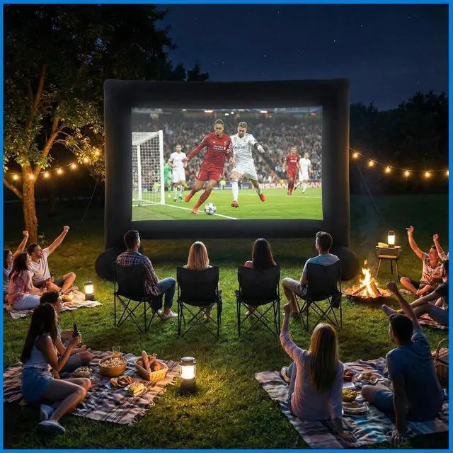 Alt view image 4 of 5 - Threehoney 5 Pcs Set, 16ft Inflatable Projector Screen and 4 Chair, Projector Screen Outdoor for Soccer Event with Air Blower, Bag, Front/Rear Movie Projection for Home Backyard Theater Movie Night