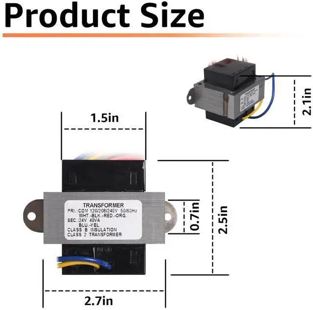 Alt view image 2 of 5 - GUSUUI 50354 Transformer 120/208/240V to 24V 40VA,Replacement for Motors Armatures 50354 Transformer