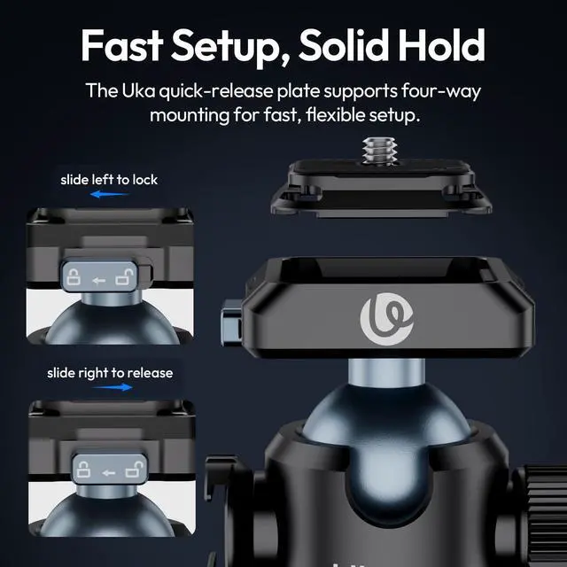 Alt view image 2 of 5 - Ulanzi T100 Ball Head, Tripod Ball Head Mount 1/4 & 3/8 inch with Uka Quick Release Plate & Cold Shoe, 360 Rotating Panoramic Ball Head for DSLR Camera,Tripod,Monopod,Slider,Camcorder, 13lbs/6kg Load