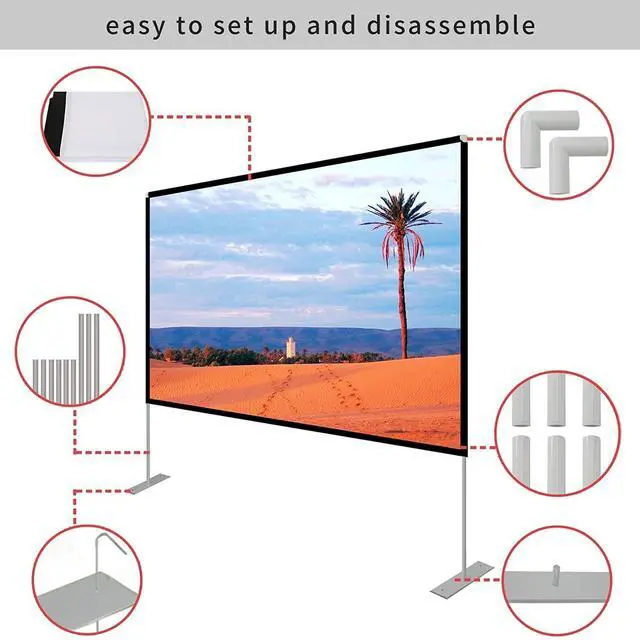 Alt view image 3 of 5 - SKERELL Projector Screen with Stand 120 inch Portable Projection Screen 16:9 4K HD Rear Front Projections Movies Screen with Carry Bag for Indoor Outdoor Home Theater Backyard Cinema Travel