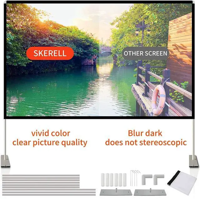 Alt view image 4 of 5 - SKERELL Projector Screen with Stand 120 inch Portable Projection Screen 16:9 4K HD Rear Front Projections Movies Screen with Carry Bag for Indoor Outdoor Home Theater Backyard Cinema Travel