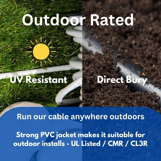 Alt view image 5 of 5 - 16/2 Audio Speaker Wire Cable, 16AWG/2-Conductor, UL Listed, CMR/CL3R, (Riser/in-Wall & Outdoor/In-Ground (Direct Burial)- 100% Oxygen Free Pure Bare Copper (OFC), 500ft Bulk Cable (65 Strands) White