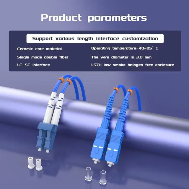 Alt view image 5 of 5 - Buacoz 20Meters, LC to SC, Armored Single Mode Duplex Fiber Optic Cables LC-SC Patch Cord Jumper SM SX 65.6FT Blue
