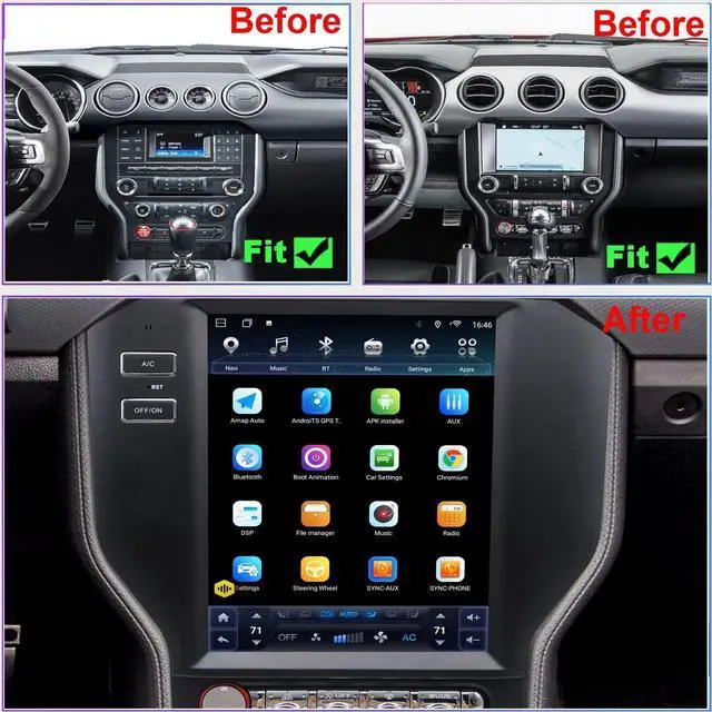 Alt view image 2 of 5 - for Ford Mustang Radio Upgrade 2015-2023,Android Stereo Replacement,Touch Screen,8core CPU,Carplay and Android Auto,Keep SWC and Factory Camera